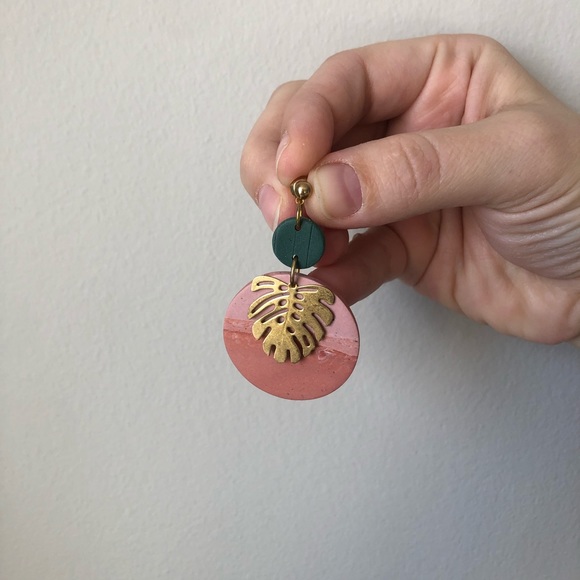 Tropical Leaf Handmade Earrings - Picture 2 of 2